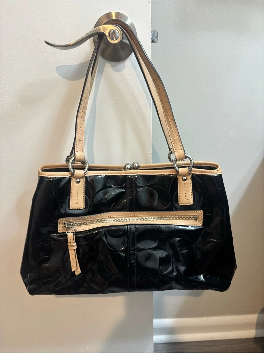 Vintage Y2K Coach Peyton Patent Leather Kiss-Lock Tote Handbag